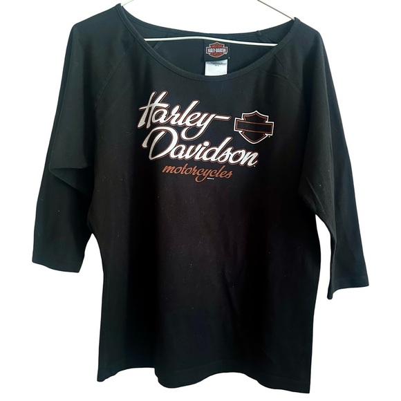 🧡 Harley-Davidson Niagara Canada Winged Black and Orange Women's Long Sleeve Tee - Picture 1 of 5